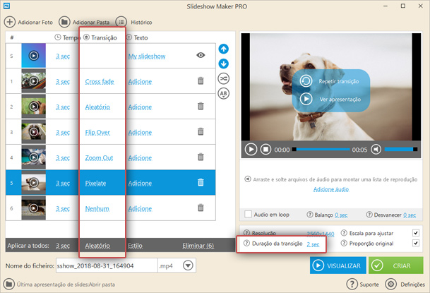 Configurar transições Configurar transições