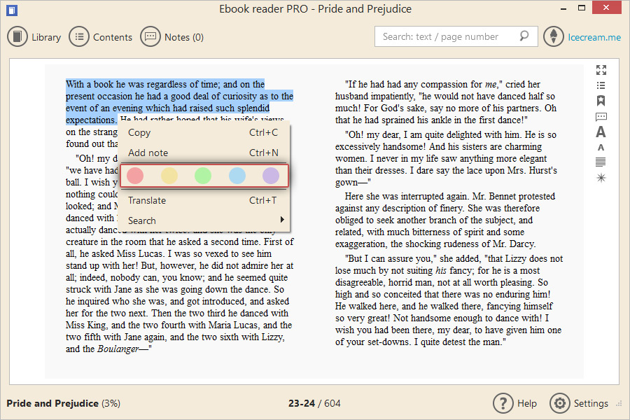 Highlight Text with Ebook Reader Icecream Apps