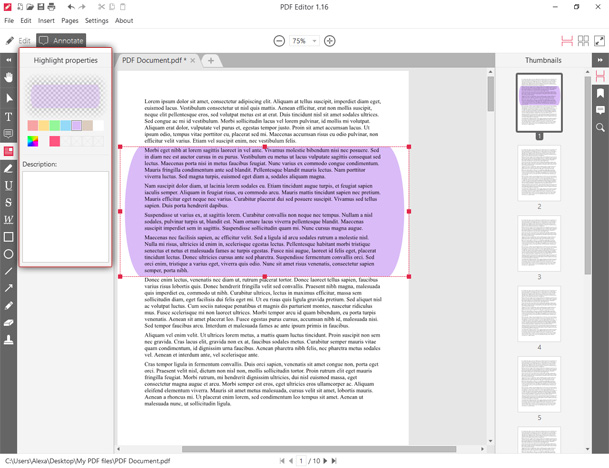 highlight text in pdf