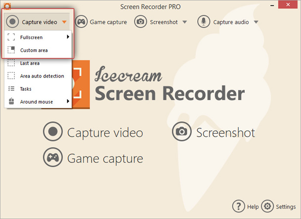 ice cream recorder not recording full screen