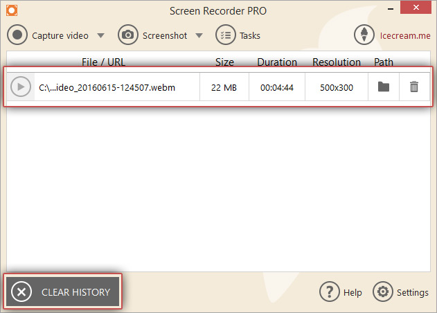 ice cream recorder not recording full screen