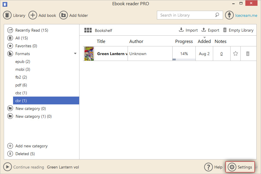 Open a CBR File with CBR reader Icecream Apps