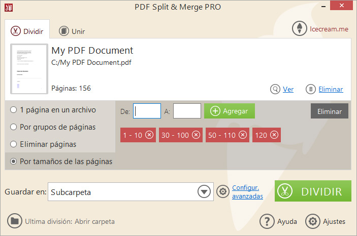 Dividir un archivo PDF