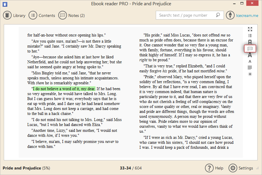 Highlight Text with Ebook Reader Icecream Apps