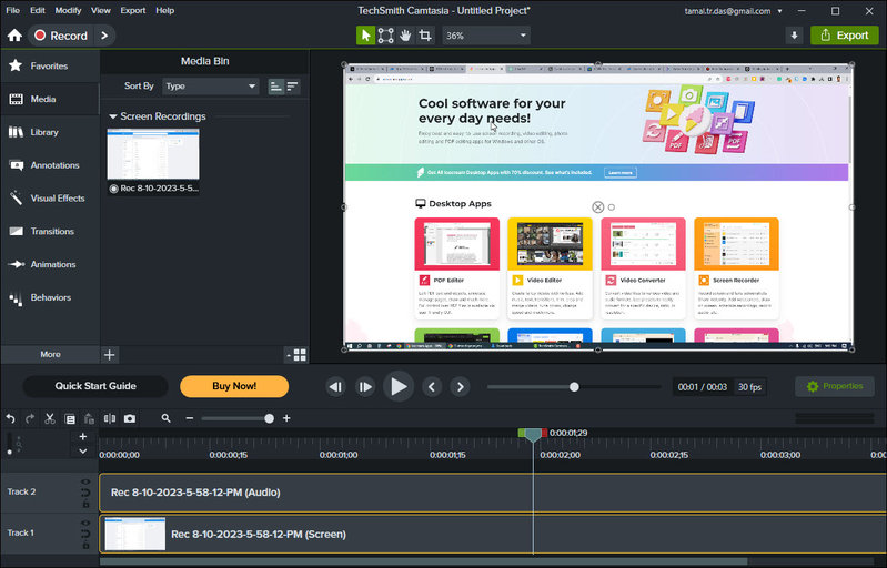 Video recorder software - Camtasia Screen recording app