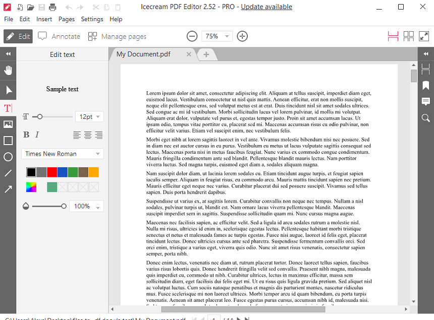 Edit PDF text tool of Icecream PDF Editor
