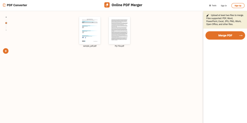 Merge PDFs on freepdfconvert