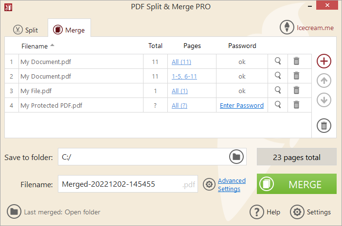 Merge PDF mode of Icecream PDF Split & Merge