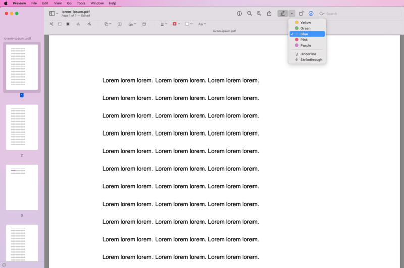 Highlight PDF tool on Mac