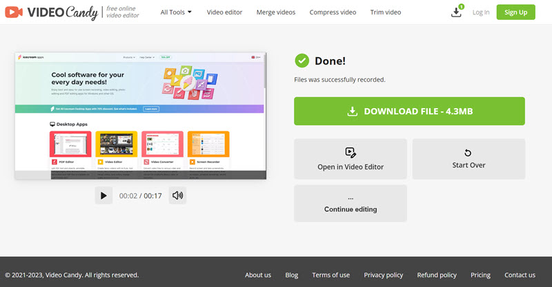 Screen recording with Video Candy Online screen recorder