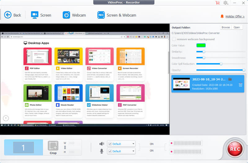 Screen recording with VideoProc Screen recorder