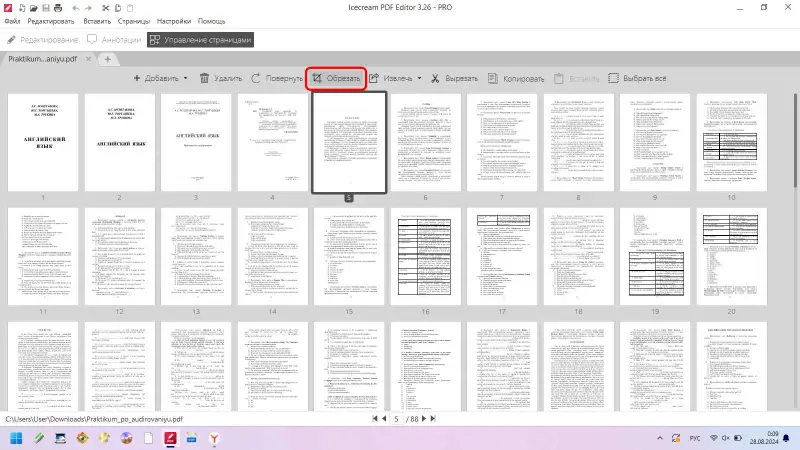 Выберите инструмент обрезки PDF в программе Icecream PDF Editor