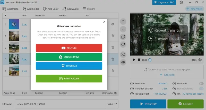 Create and share the slideshow on Windows using Icecream Slideshow Maker