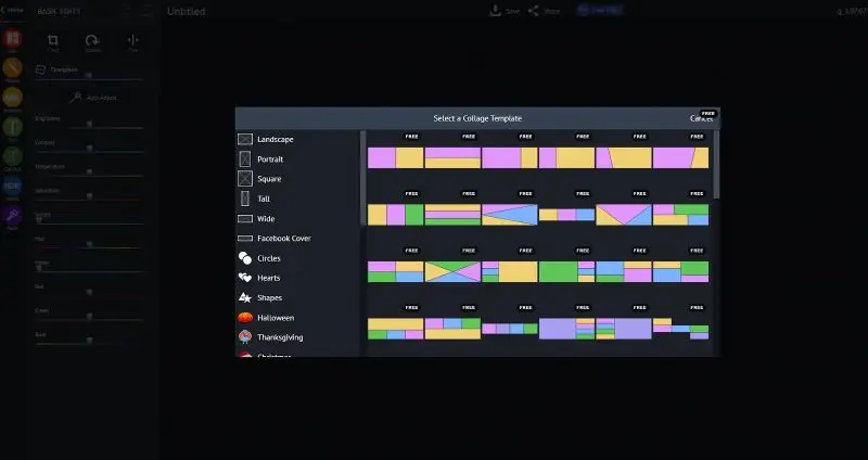 PiZap Collage templates option