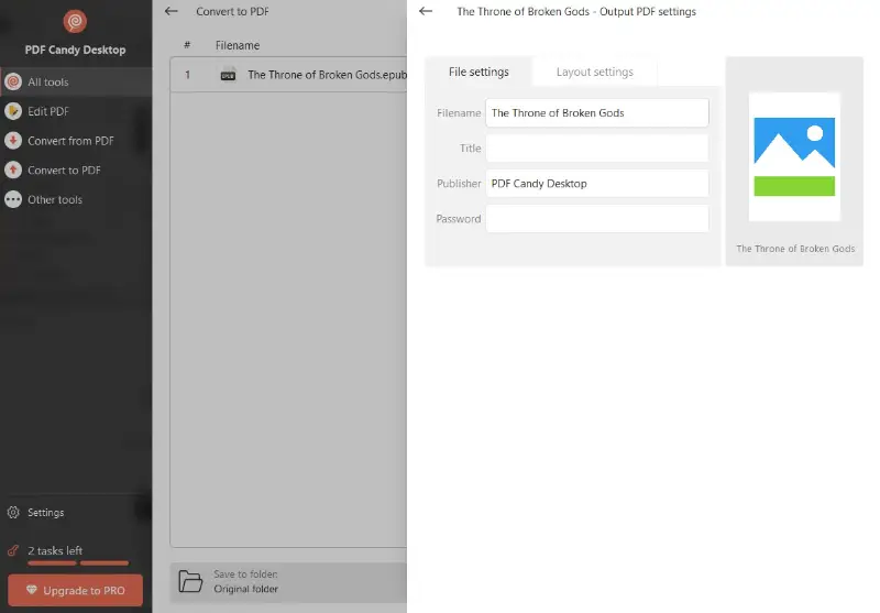 Convert a document to PDF in PDF Candy Desktop - settings