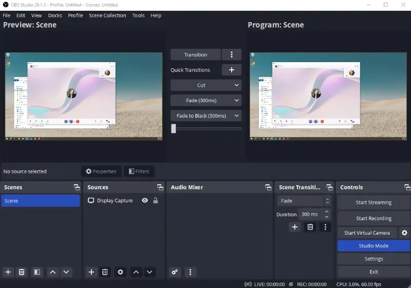 Studio mode in OBS