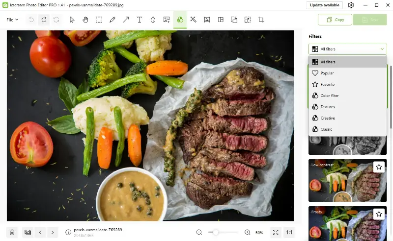 Edit food photos with filters