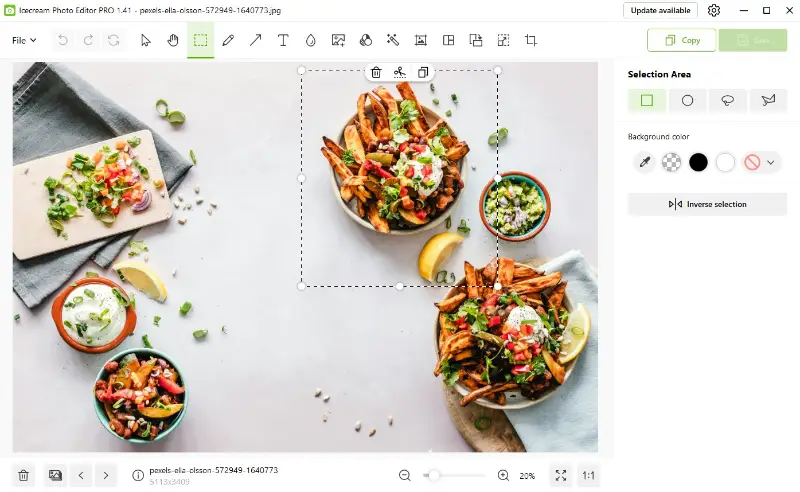 Presentation of food photography