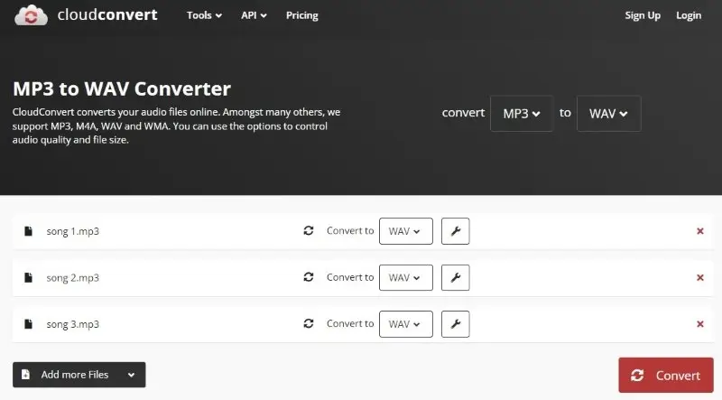 Online-Konvertierung von MP3 in WAV in CloudConvert