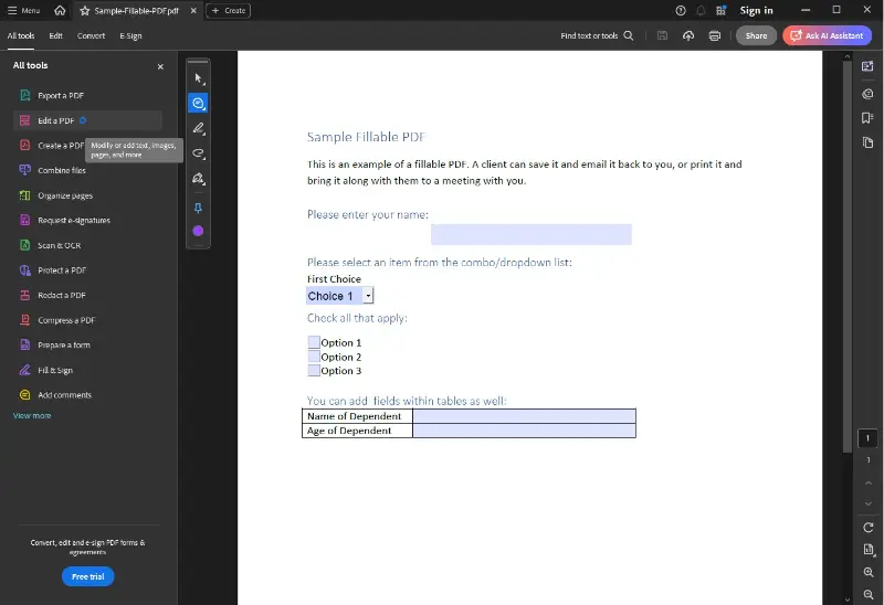 Using Adobe Acrobat to add PNG to a PDF