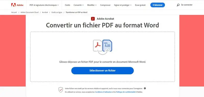 Transformer PDF en Word avec Adobe Acrobat en ligne