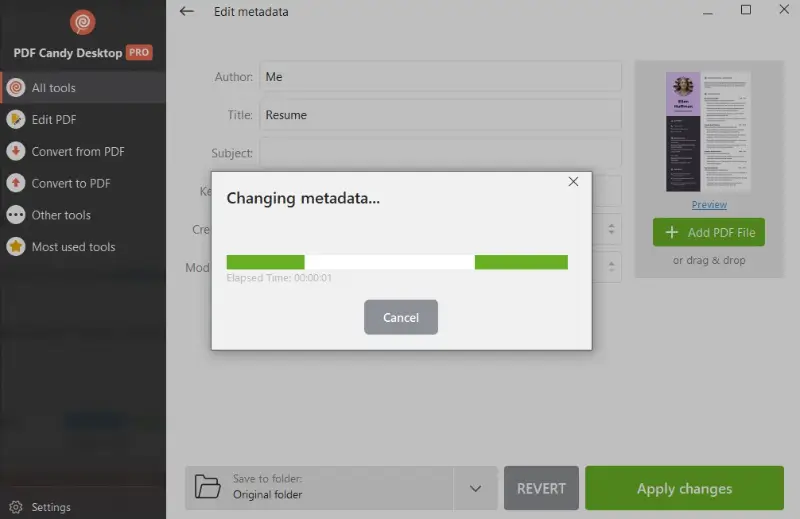 Редактировать метаданные PDF в PDF Candy Desktop