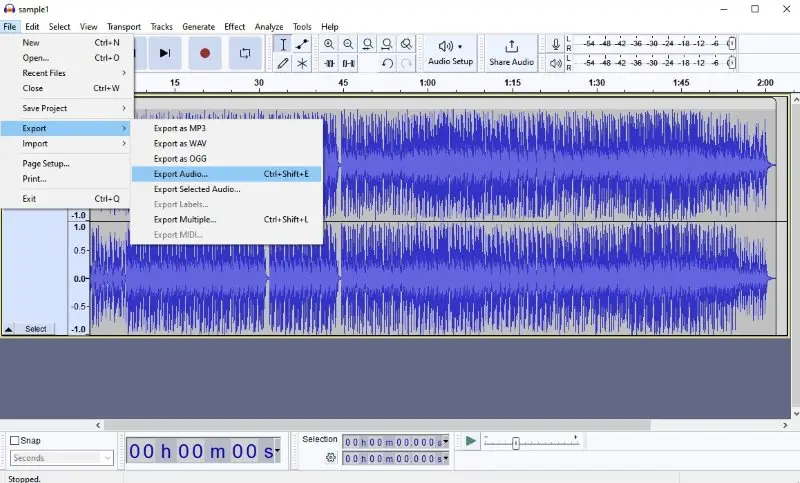 Convert WMA audio to MP3 in Audacity