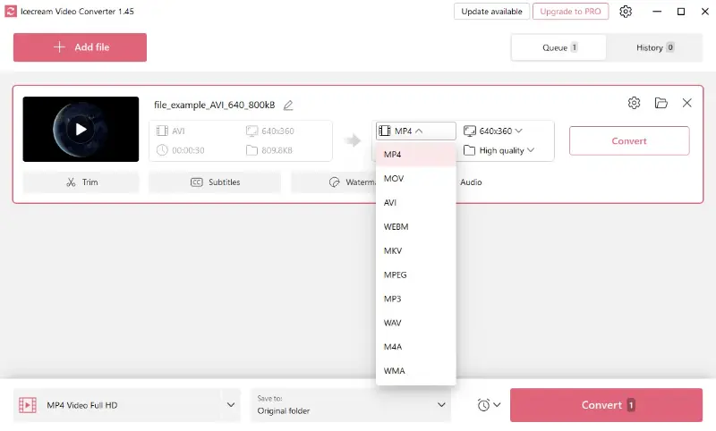 Icecream Video Converter - free AVI to MP4 converter for Windows