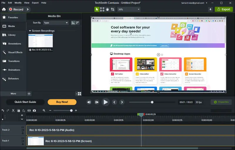 Record screen, webcam, and audio using TechSmith Camtasia