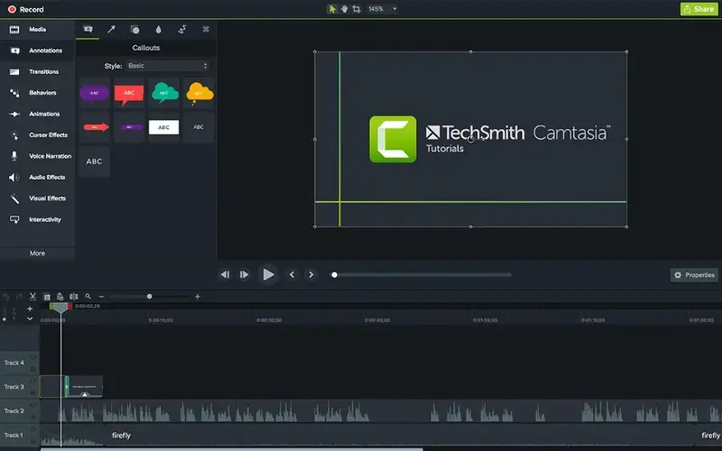 Camtasia screen recording and editing interface