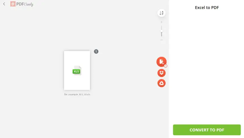 PDF Candy - konwersja Excel do PDF online