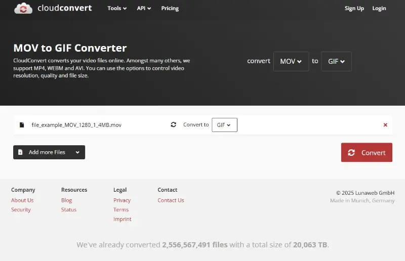 CloudConvert MOV file to GIF animation