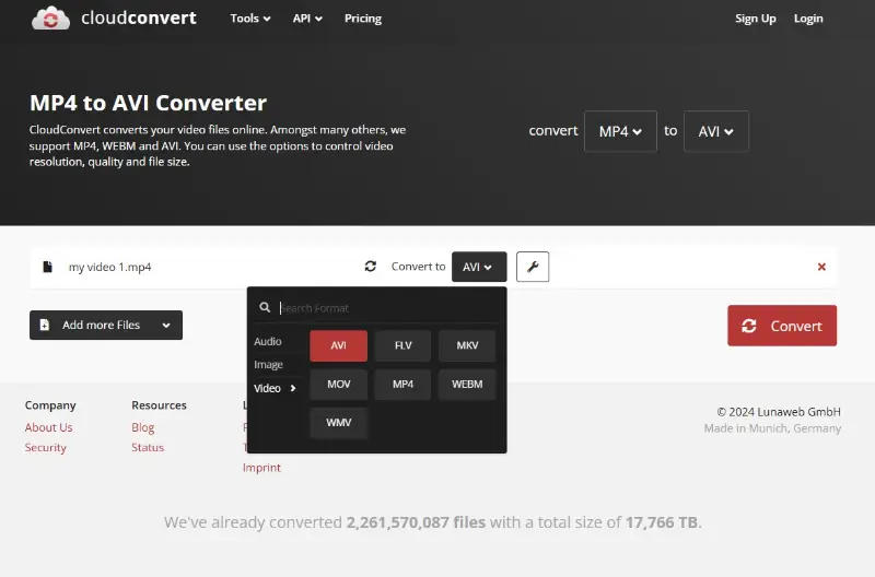 How to use CloudConvert website for MP4 to AVI conversion