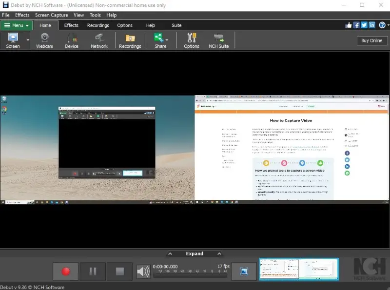 Debut Video Capture software interface