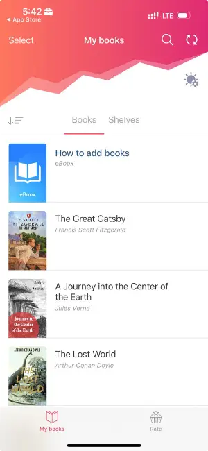 Reading in eBoox on a mobile device