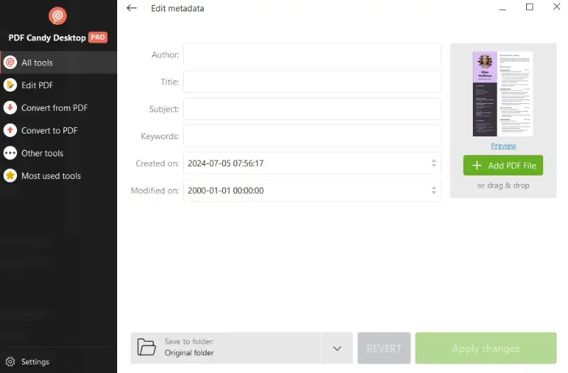 Как изменить метаданные PDF в PDF Candy Desktop