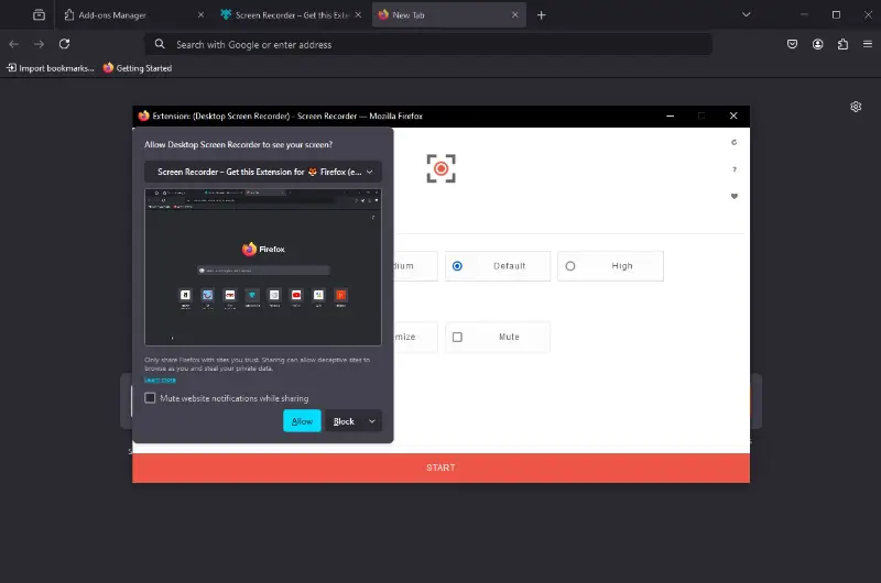 Screen recorder extension Firefox