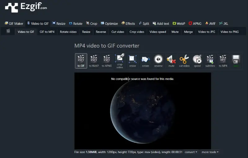 Convert MOV to animated GIF in EZGIF
