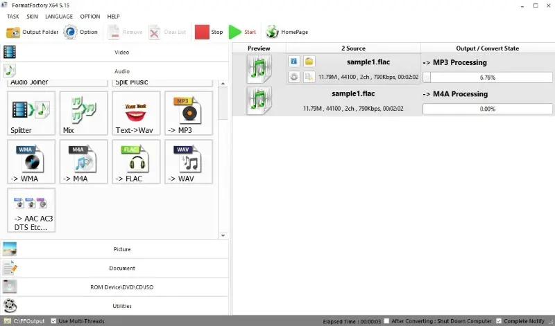 Conversión de FLAC a MP3 en FormatFactory