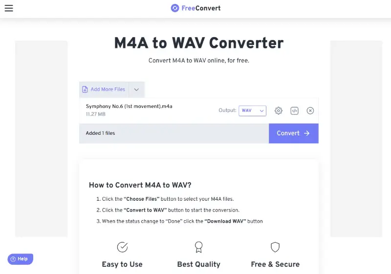 How to convert M4A to WAV with FreeConvert