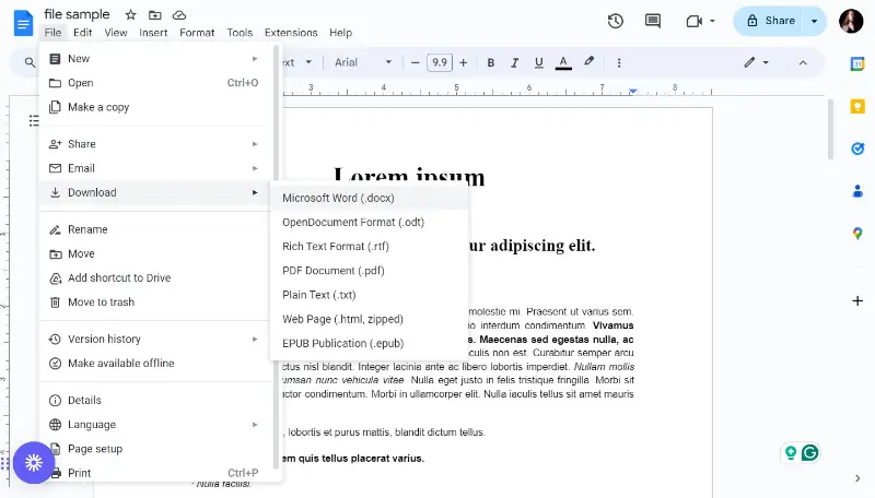 Google Docs'ta PDF'yi Word olarak kaydetme