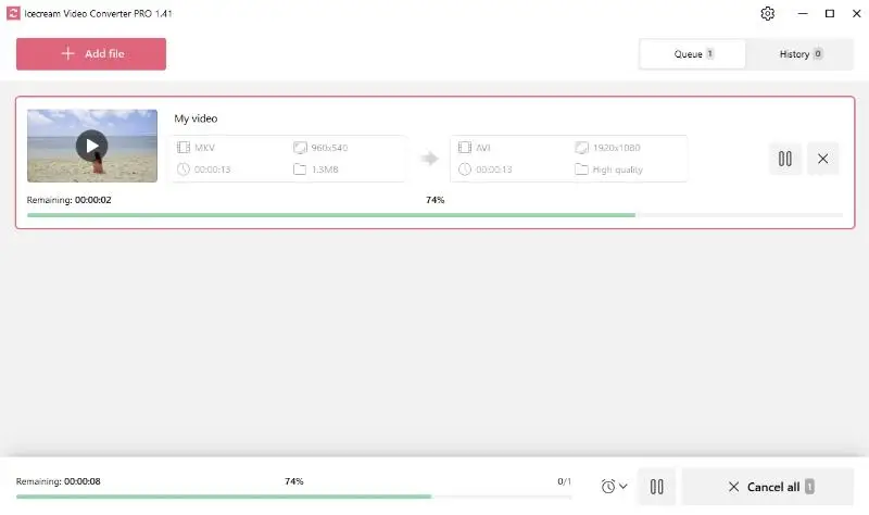 Start MKV to AVI conversion