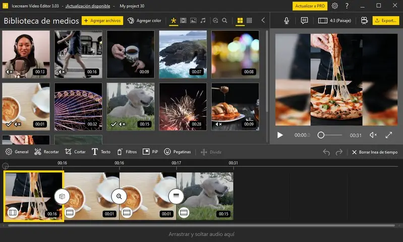 Modo de edición de vídeo de Icecream Video Editor