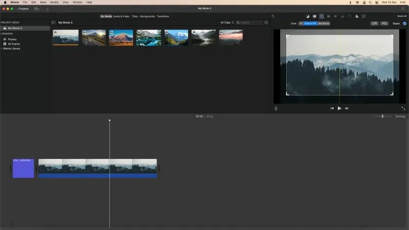 iMovie video cropping tool