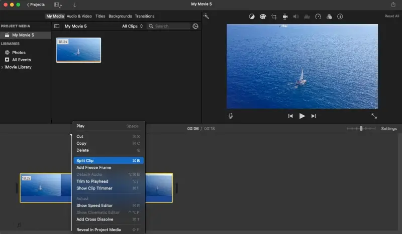 使用 iMovie 在 macOS 上分割視訊