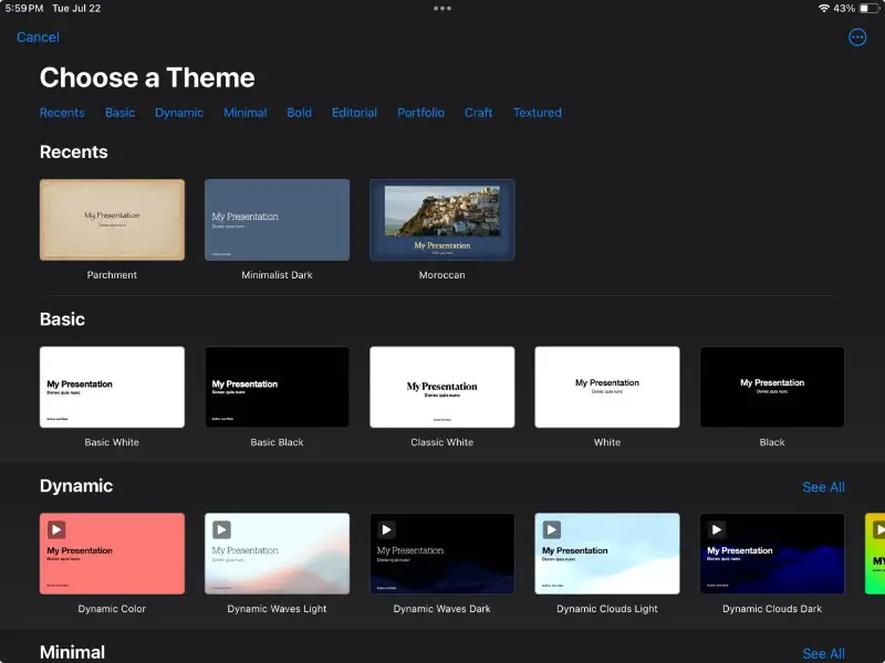 Templates in Keynote
