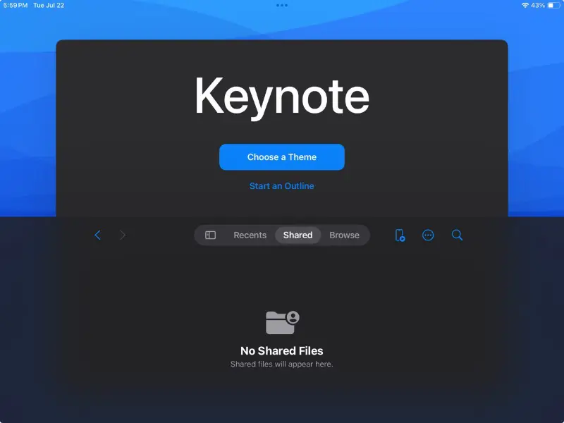 Keynote start window