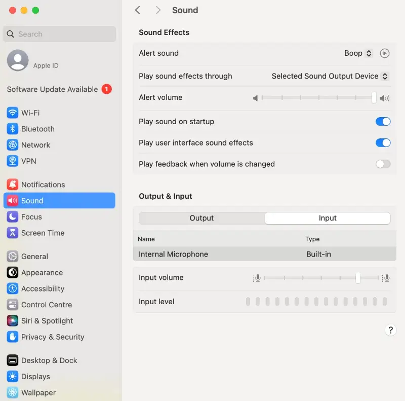 System settings on macOS