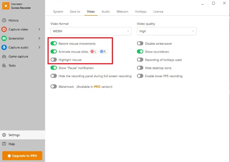 How to screen record with mouse movements