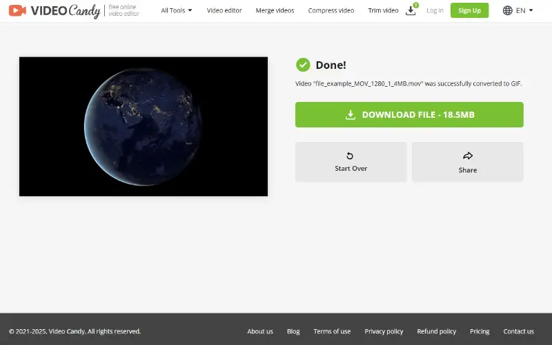 Video Candy MOV to GIF conversion interface